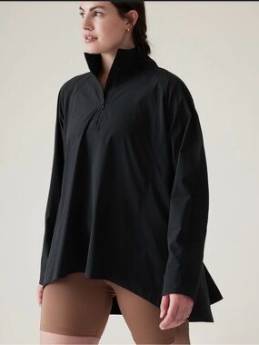Athleta Advantage Poplin Quarter-Zip Pullover Jacket Black Size S